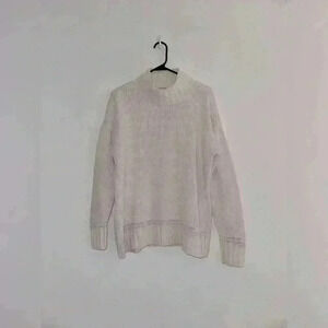 LOFT Oversized White Knit Mockneck Sweater in White, Medium Petite